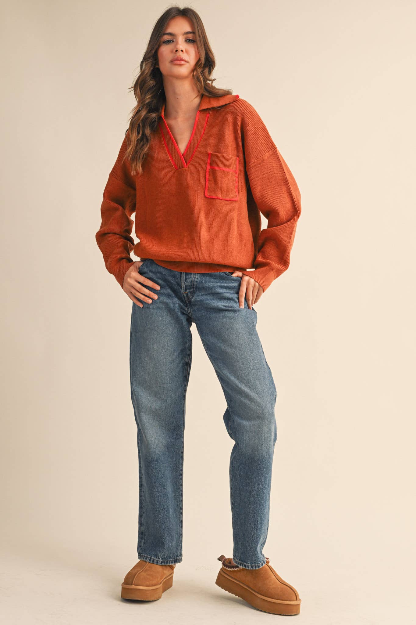 Ribbed Collared Sweater