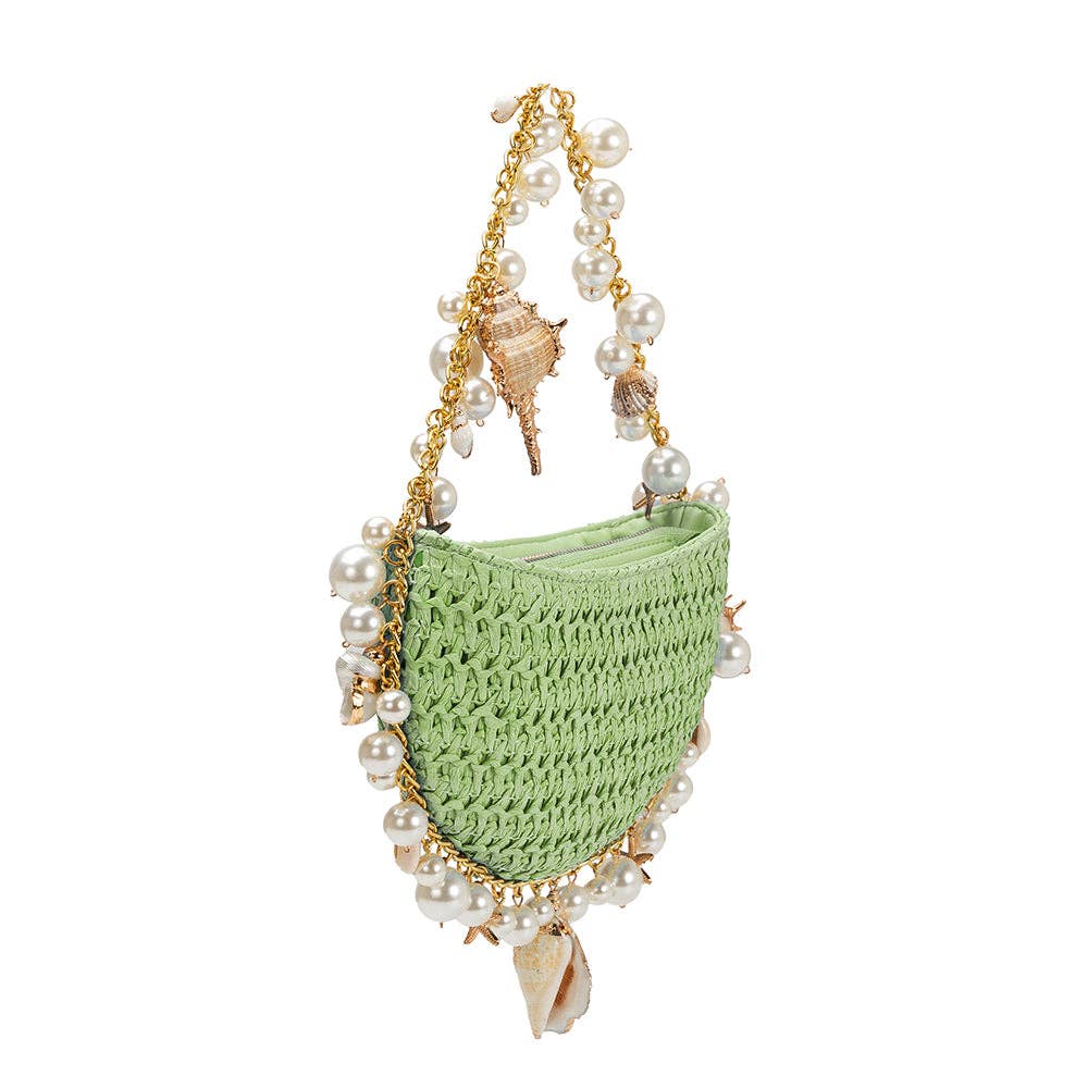 Isla Lime Small Shells Straw Top Handle Bag