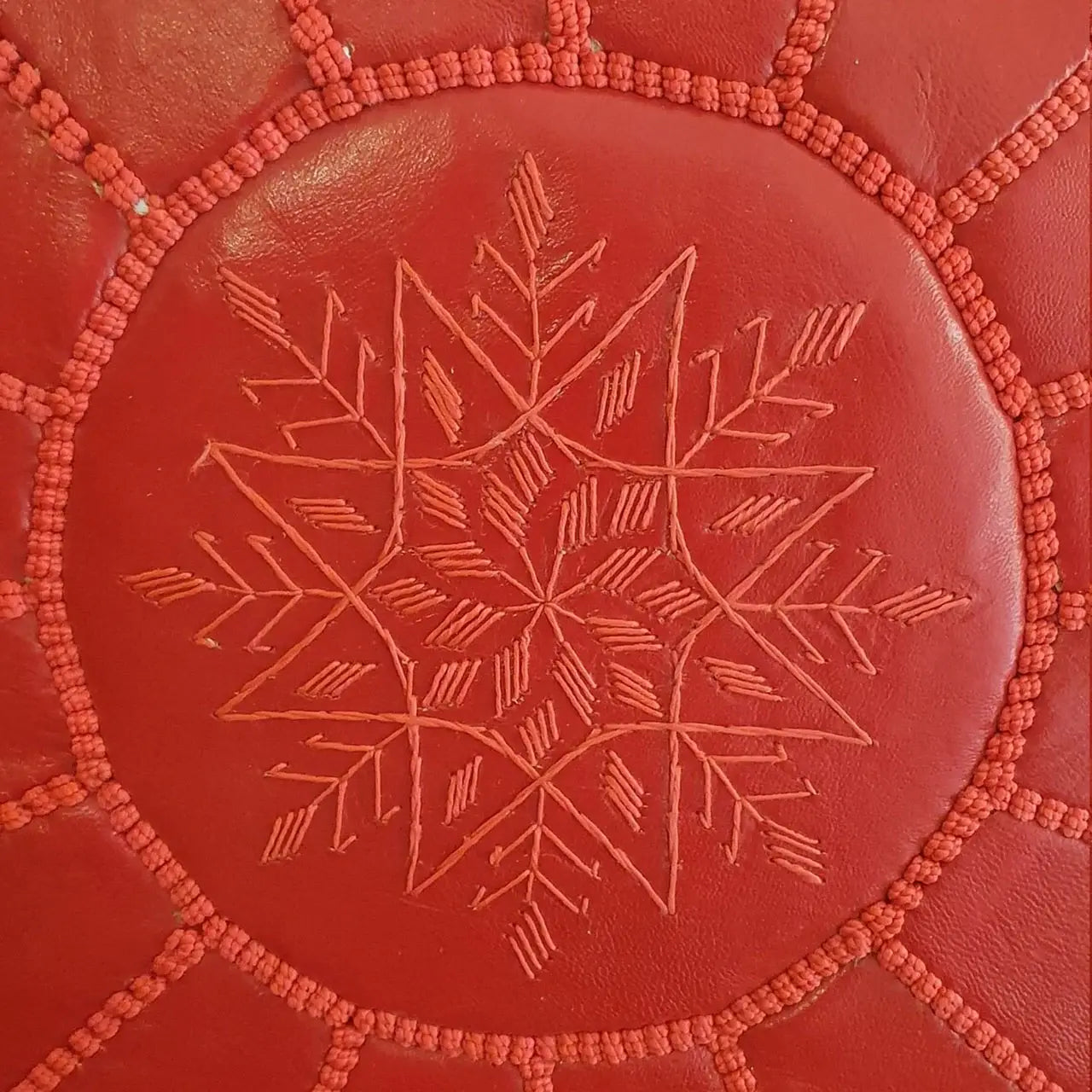 Handcrafted Red Moroccan Leather Pouf Unfilled