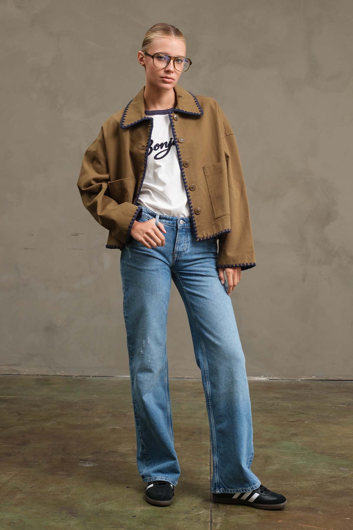 Whipstitch Trim Boxy Jacket