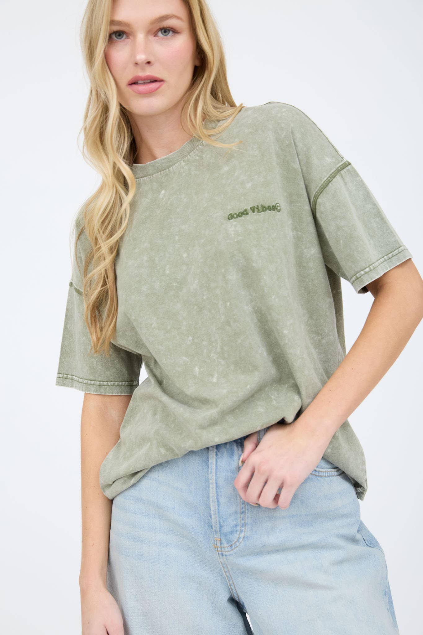 Good Vibes Washed Knit T-Shirt