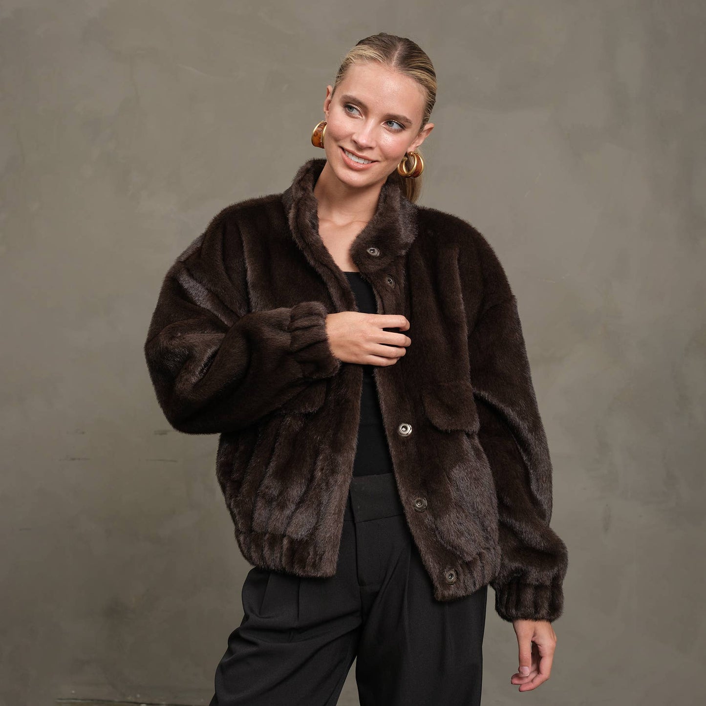 Faux Mink Bomber Jacket
