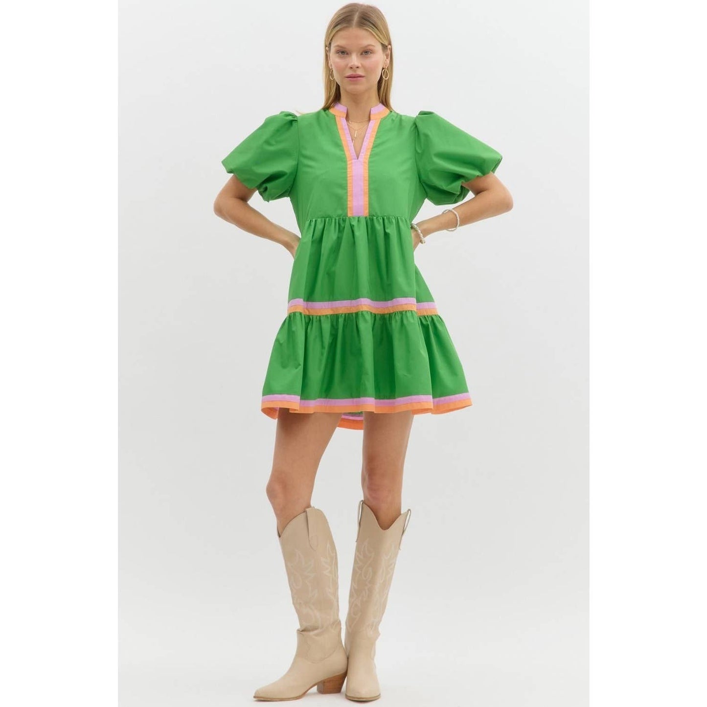 Marcy V-Neck Bubble Mini Dress