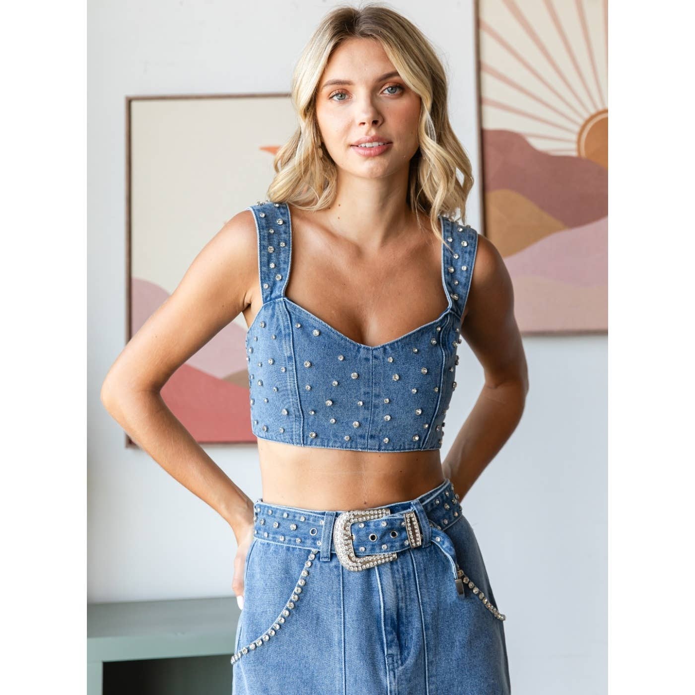 Rhinestone Denim Tank Top