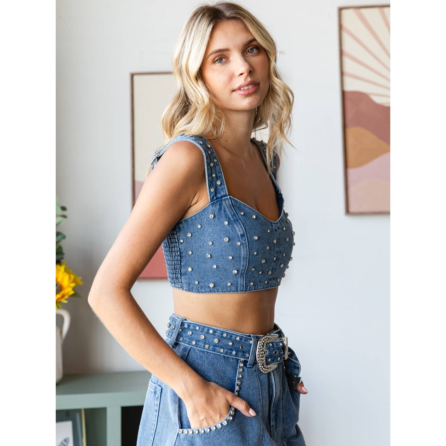 Rhinestone Denim Tank Top