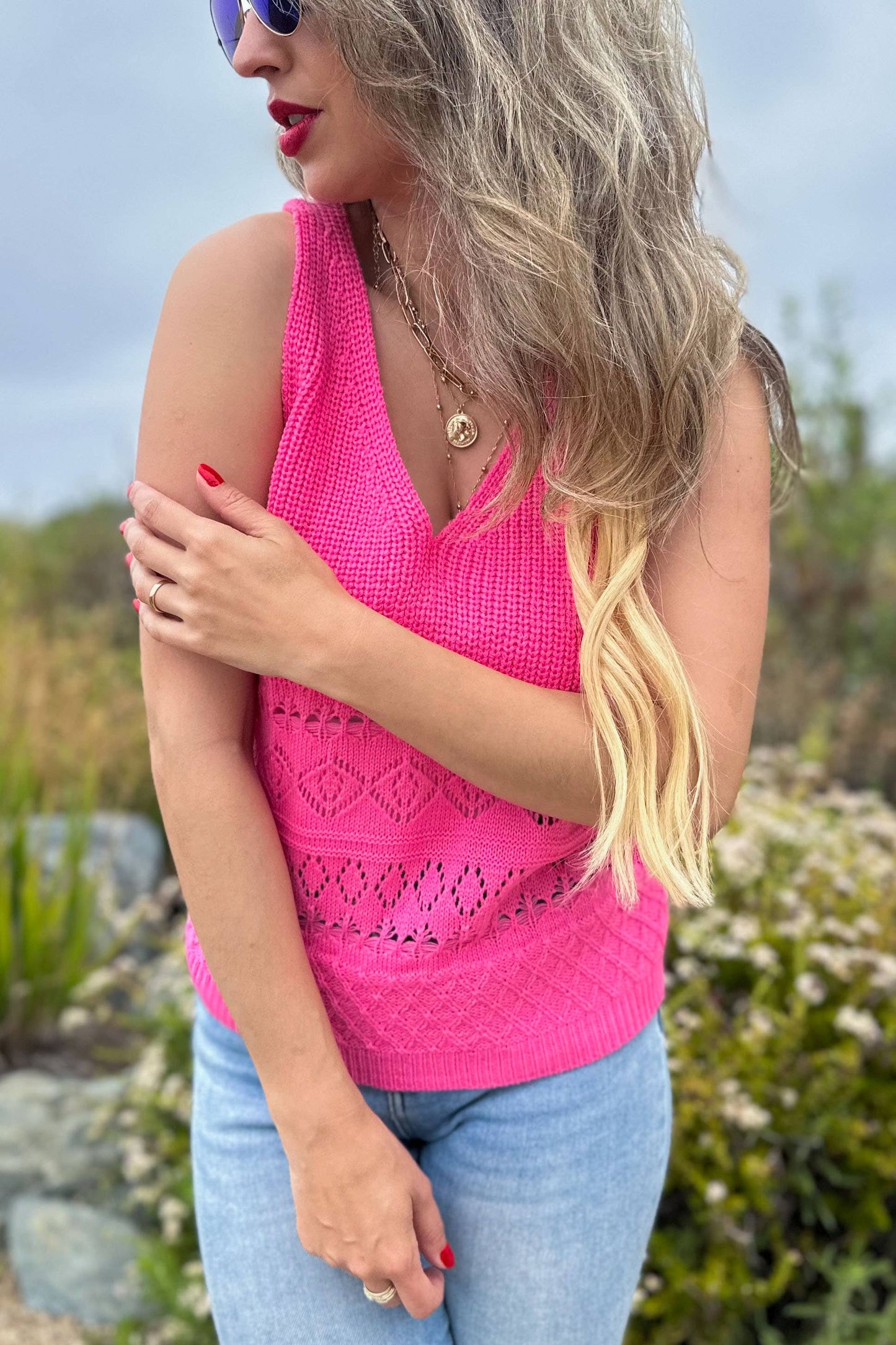 Poppy Knit V Neck Sweater Tank Top