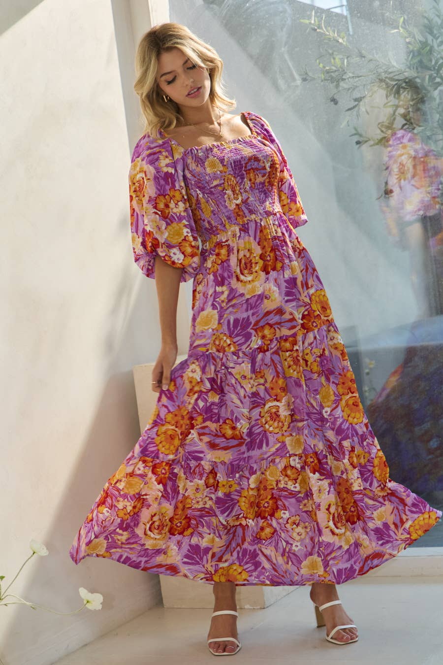 Rose Bubble Sleeve Maxi
