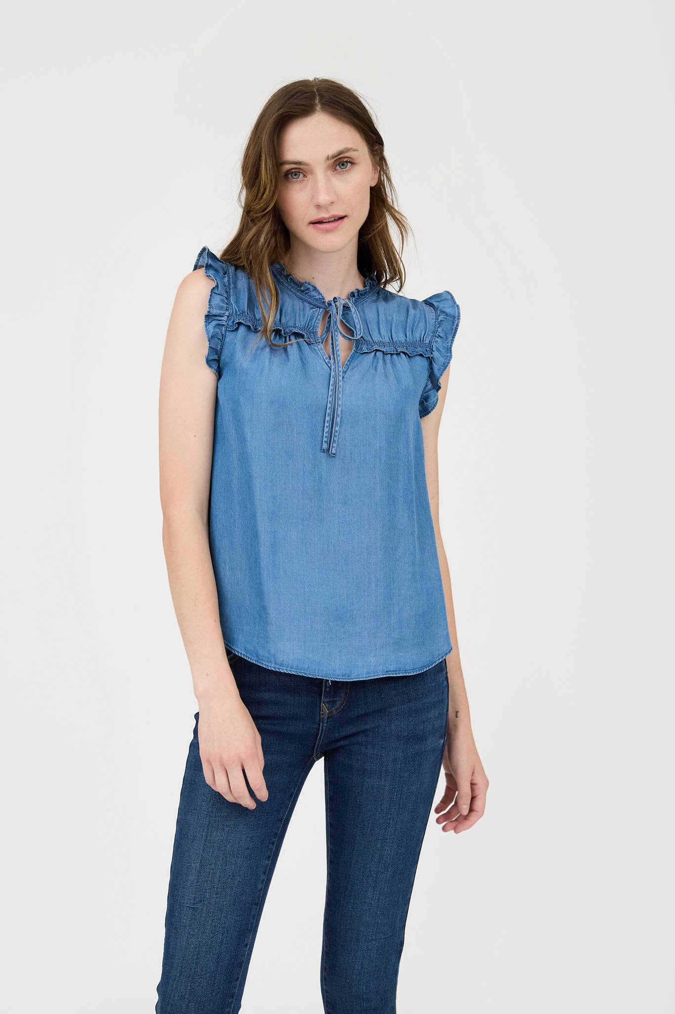 Chambray Ruffle Blouse