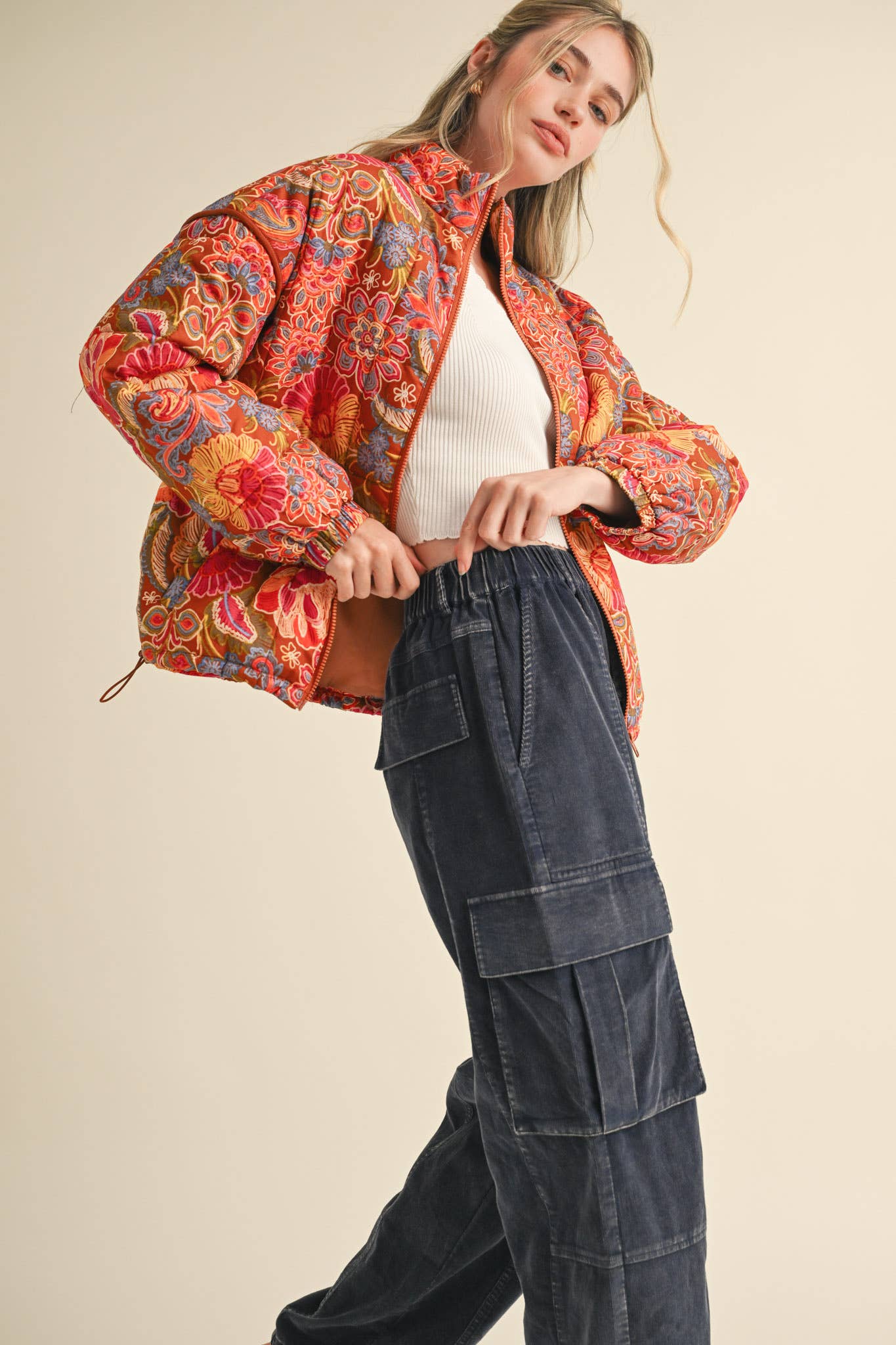 Floral Puff Bomber Jacket