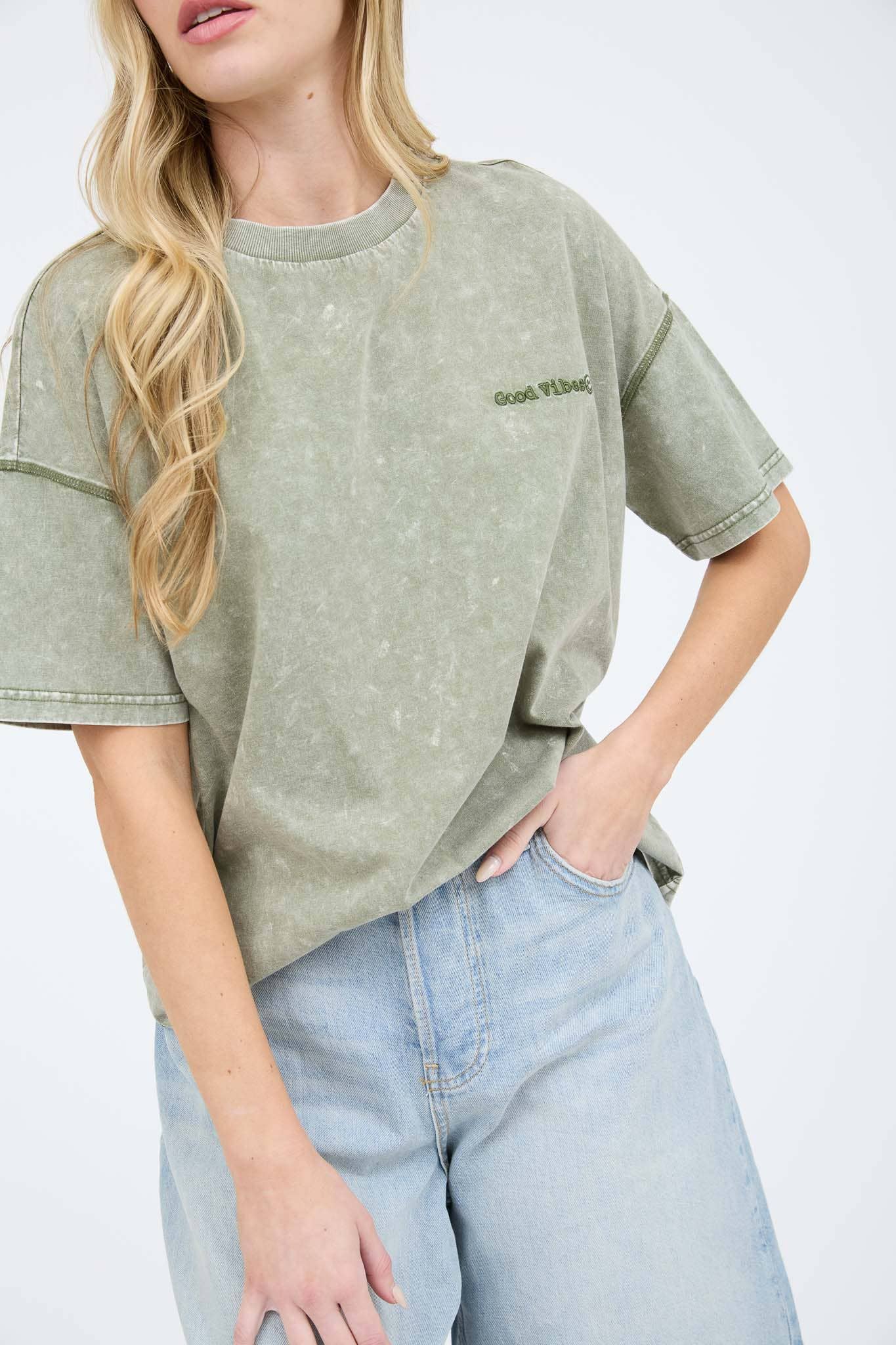 Good Vibes Washed Knit T-Shirt