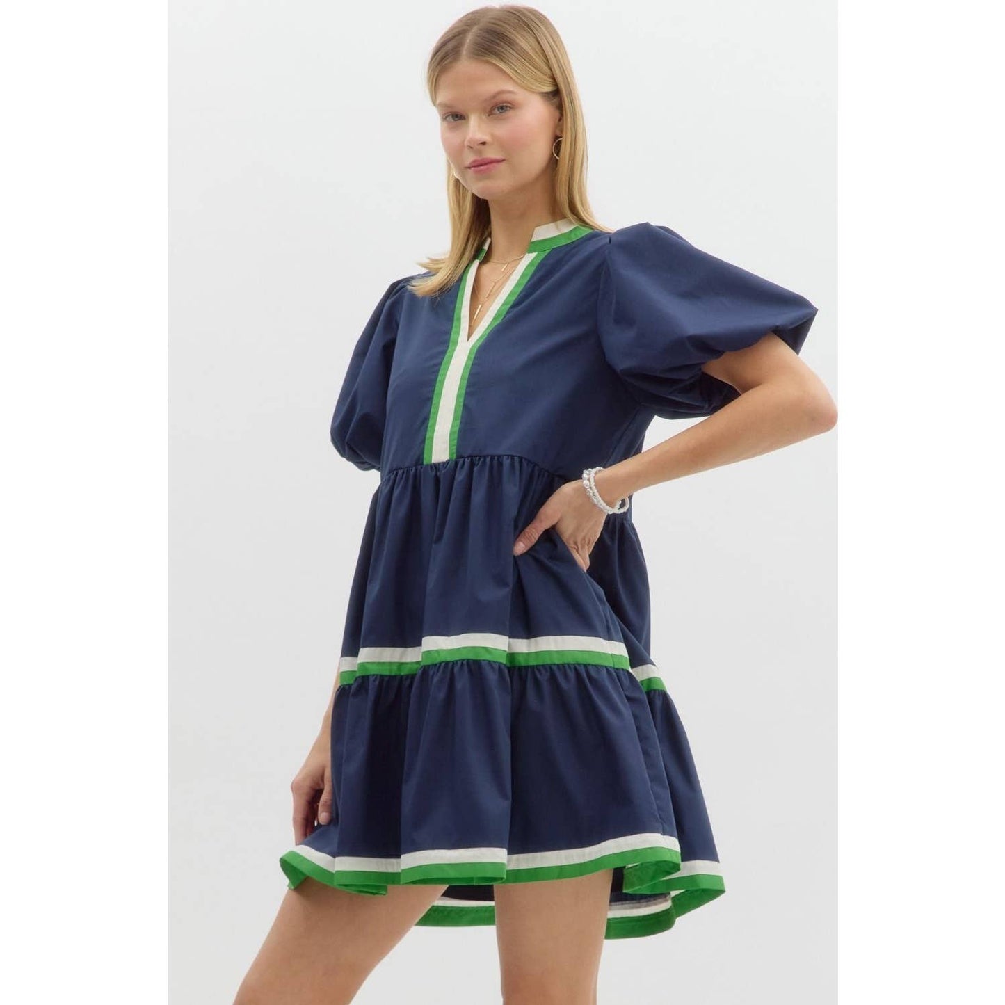 Marcy V-Neck Bubble Mini Dress