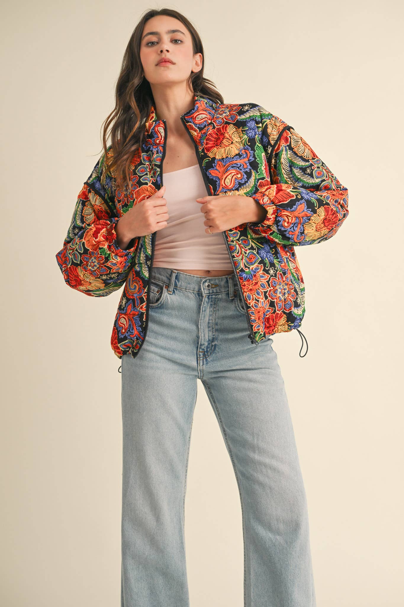 Floral Puff Bomber Jacket