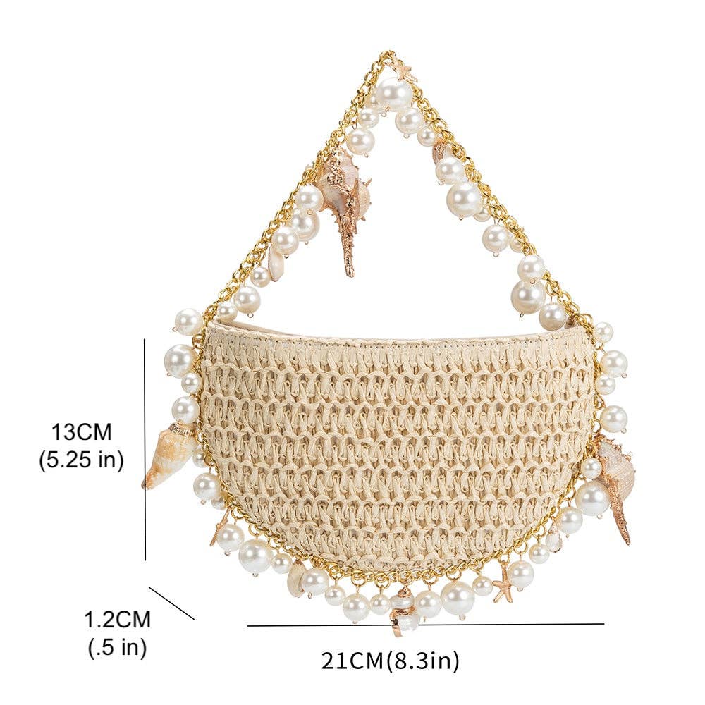 Isla Lime Small Shells Straw Top Handle Bag