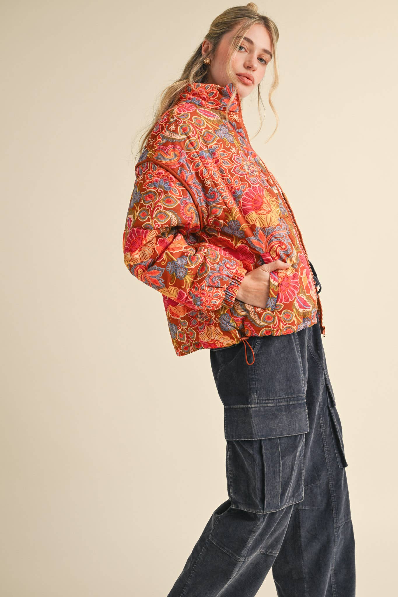 Floral Puff Bomber Jacket
