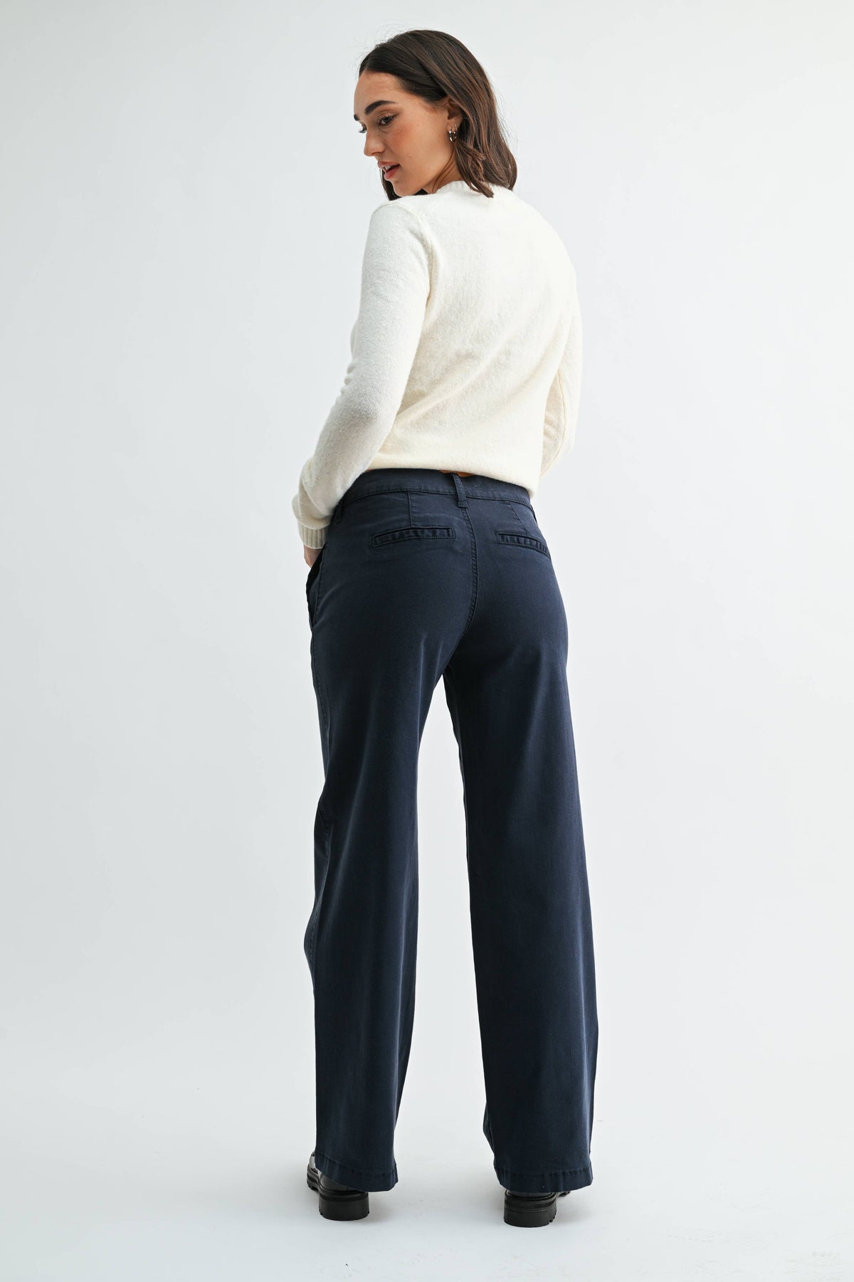 Stretch Twill Slim Wide Leg - Dark Navy
