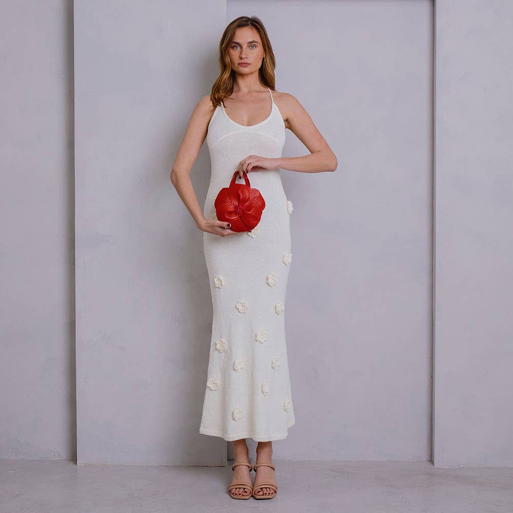 Monroe Fuchsia Flower Vegan Leather Top Handle Bag