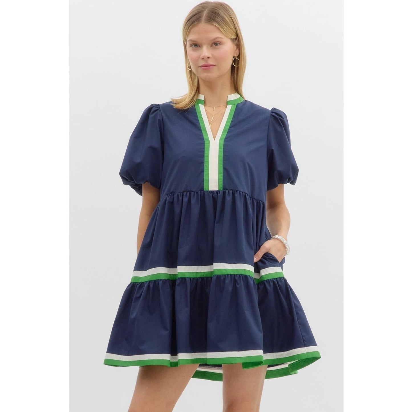 Marcy V-Neck Bubble Mini Dress