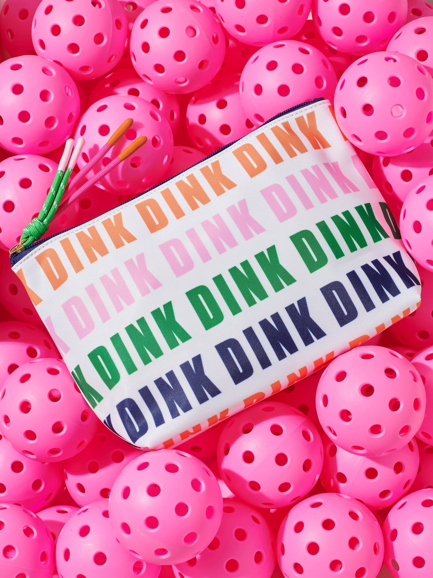 "DINK DINK DINK" LARGE ZIP POUCH, MULTI