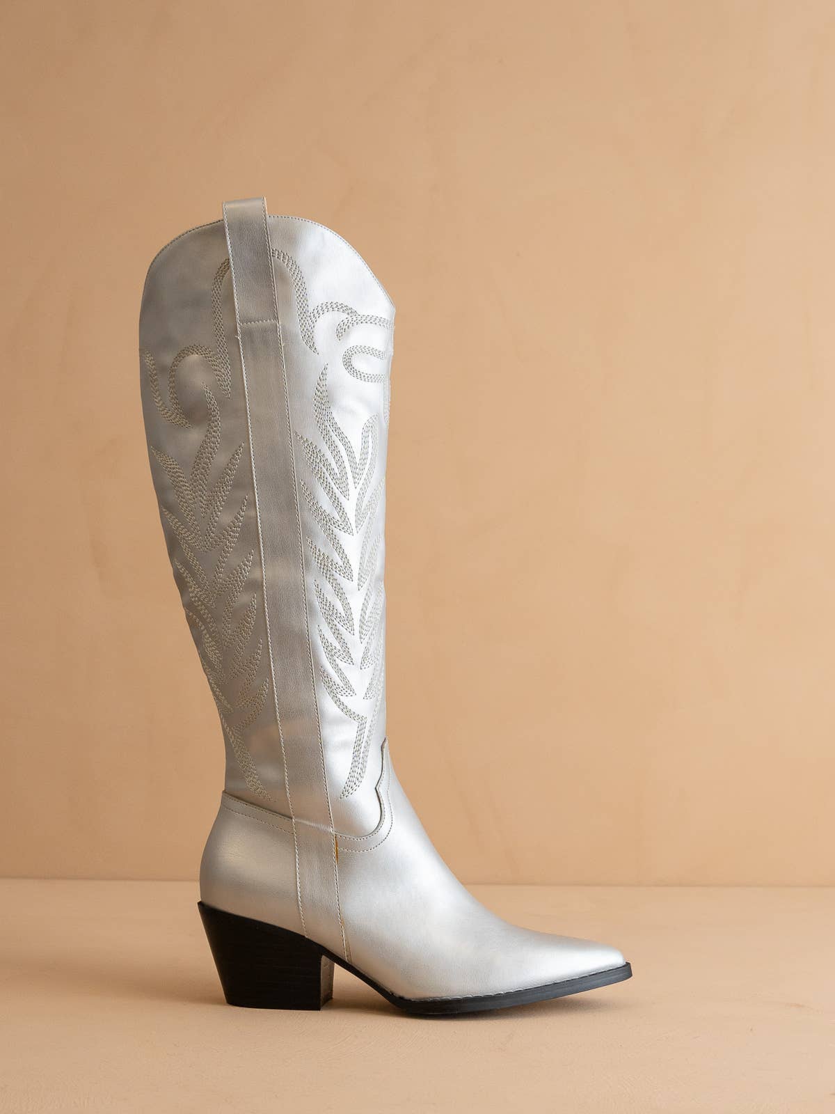 The Samara Silver | Embroidered Western Tall Boot