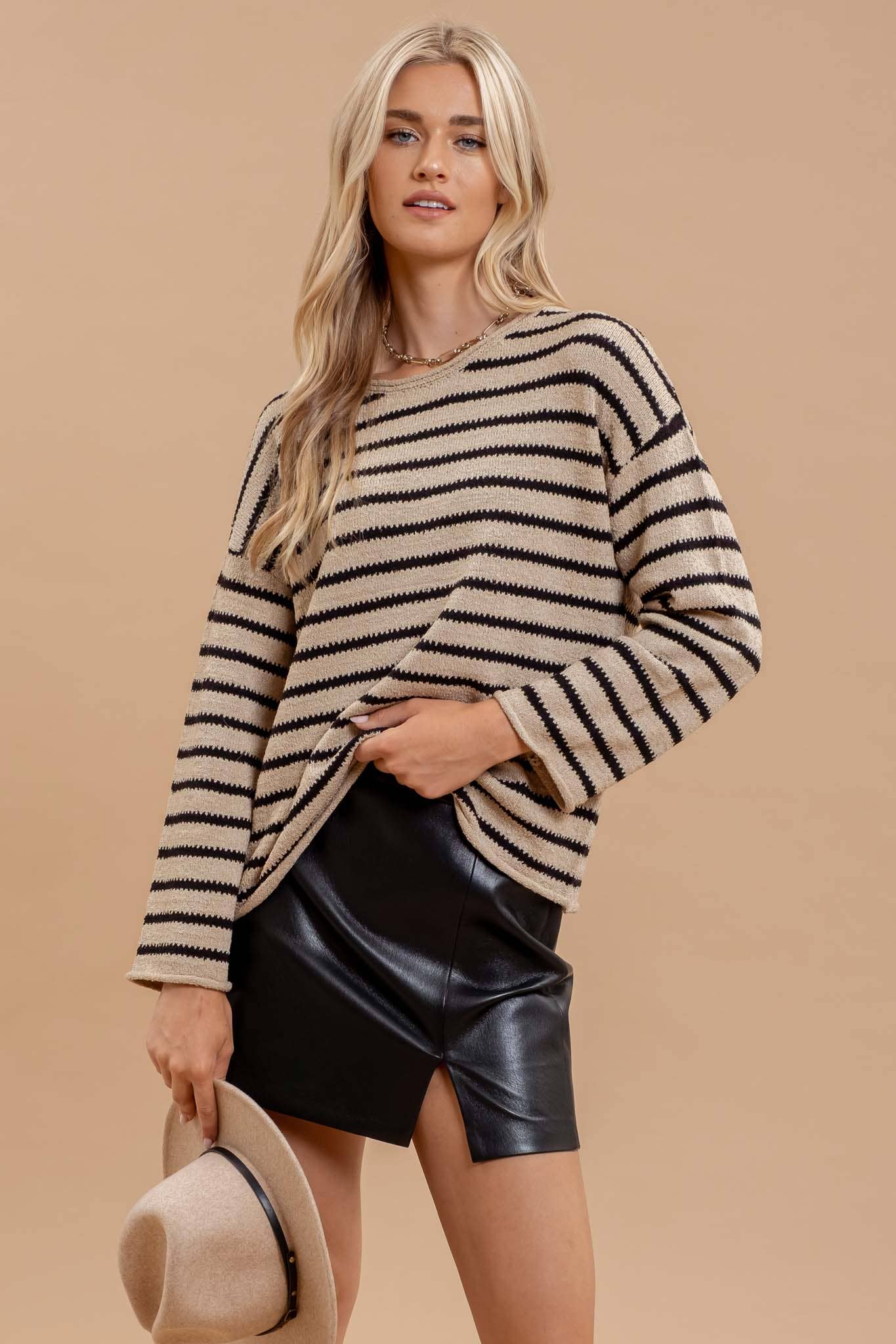 Striped Knit Pullover Sweater