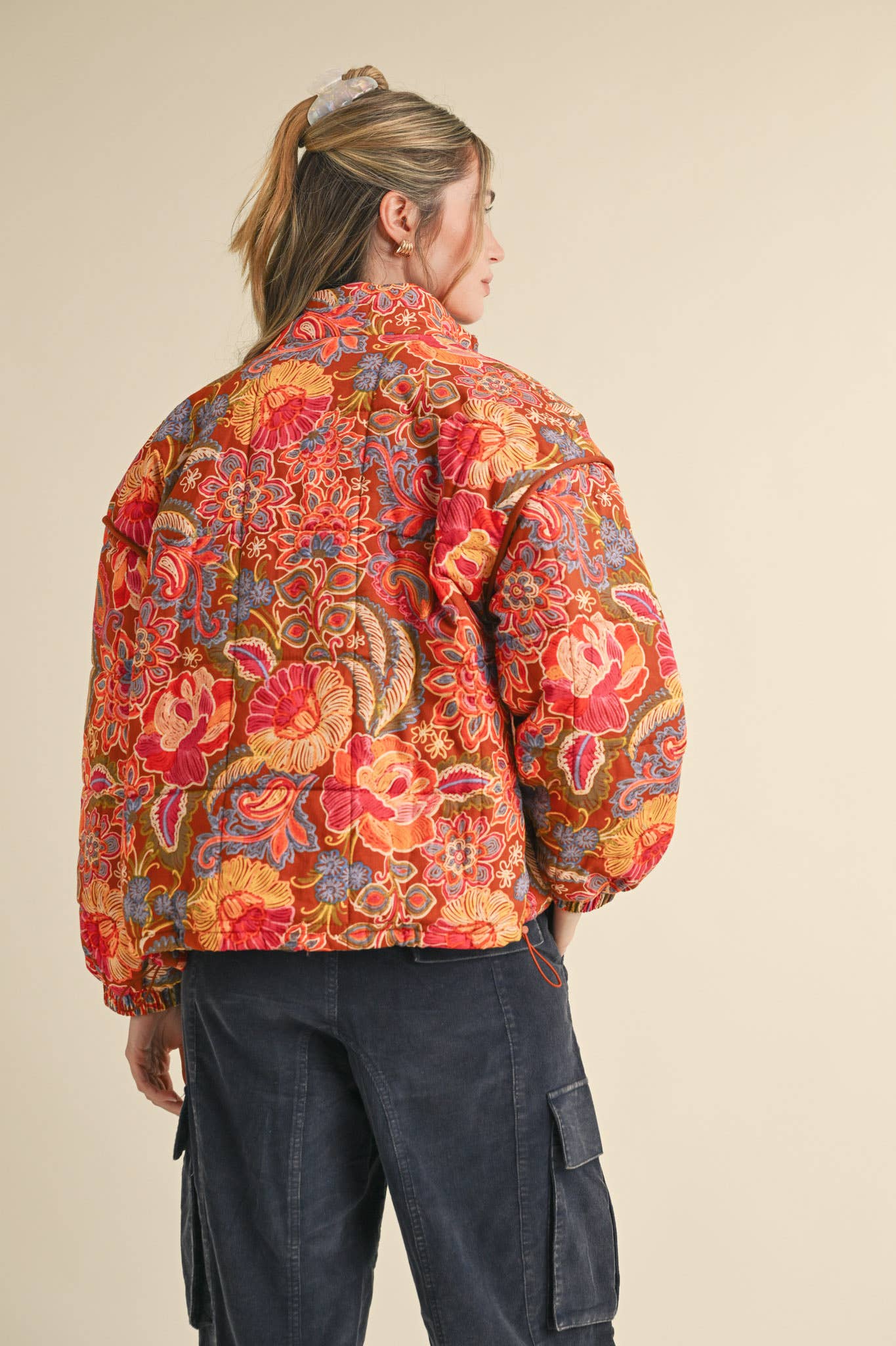 Floral Puff Bomber Jacket