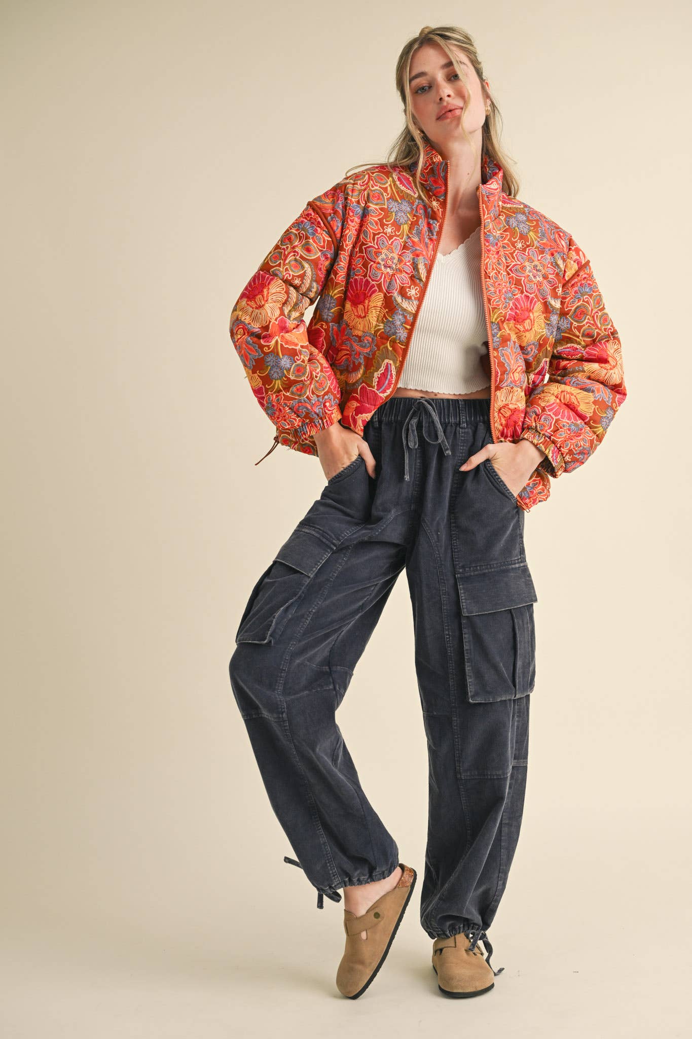 Floral Puff Bomber Jacket