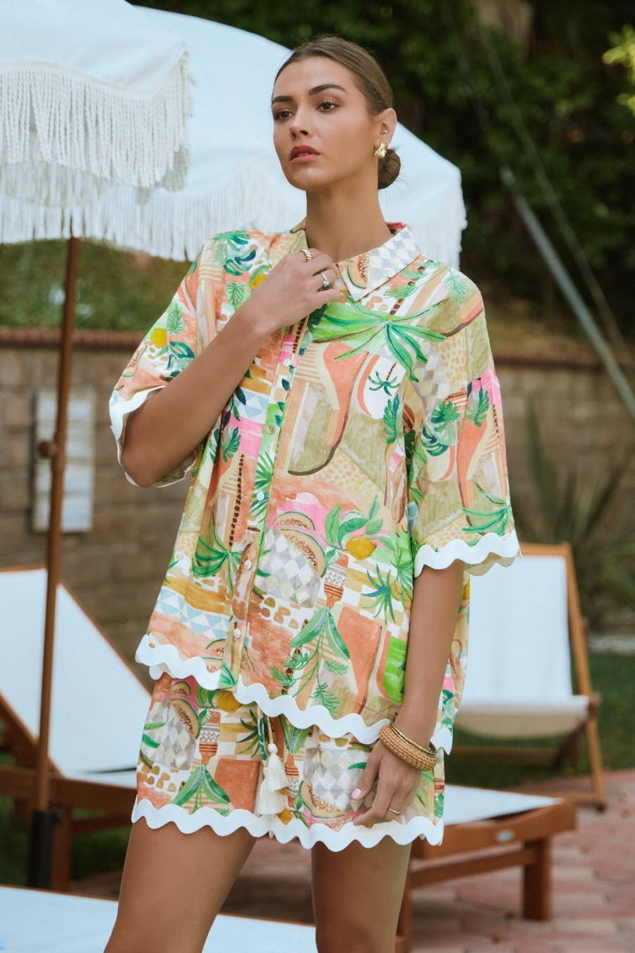 Moroccan Desert Palm Print Shirt & Short Set