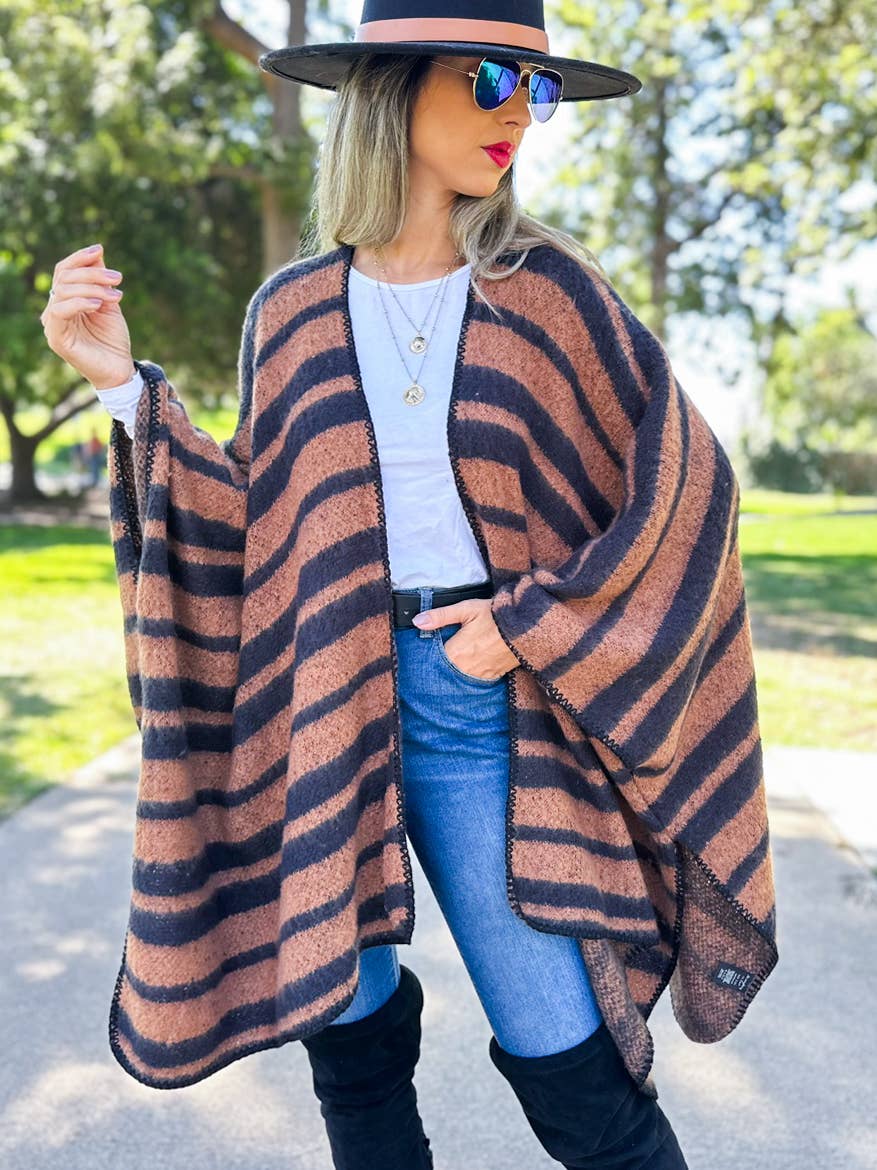 Kara Stripe Knit Ruana Cardigan