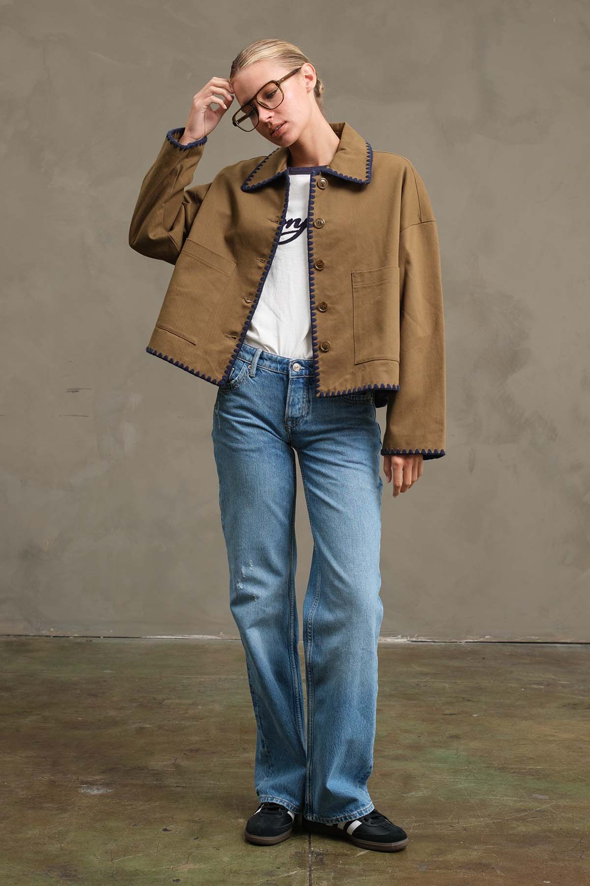 Whipstitch Trim Boxy Jacket