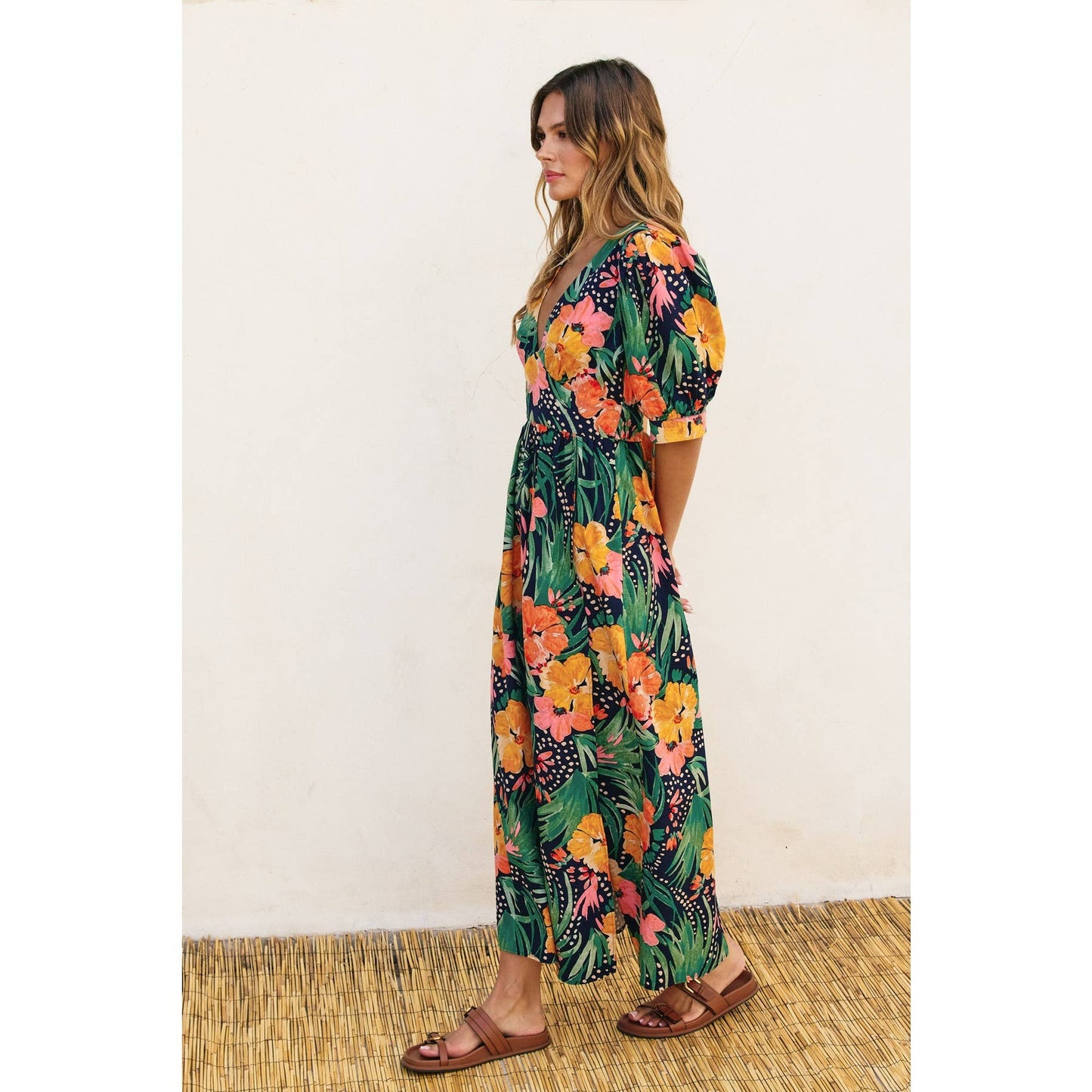 Hibiscus Surplice Slit Maxi Dress