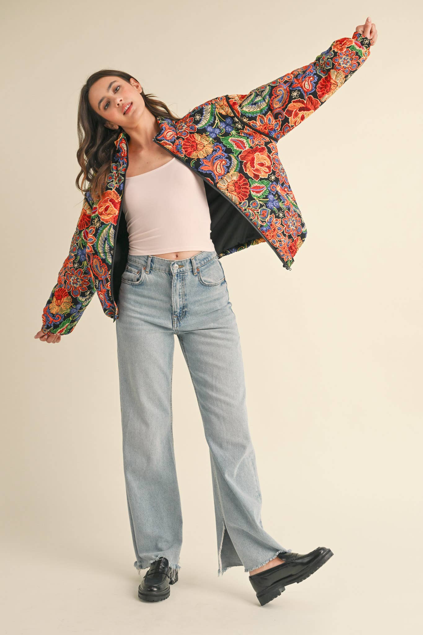 Floral Puff Bomber Jacket