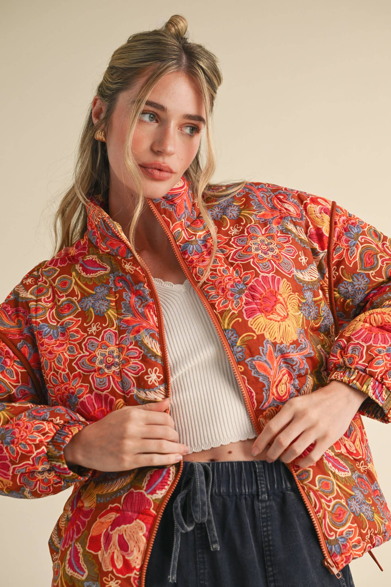 Floral Puff Bomber Jacket