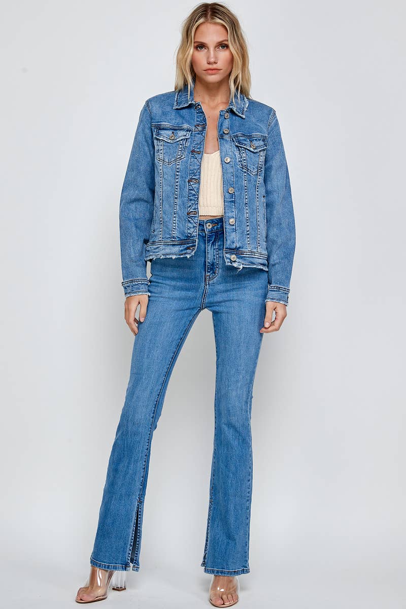 Betty Fitted Raw Hem Denim Jacket