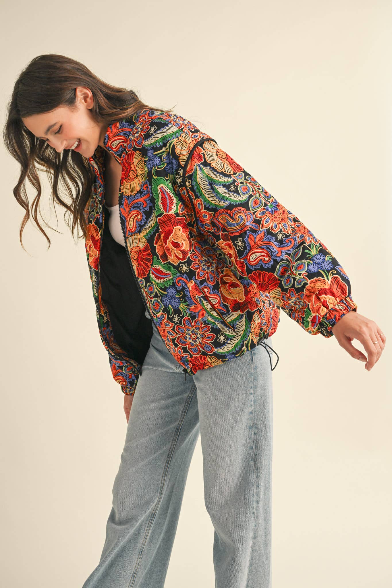 Floral Puff Bomber Jacket