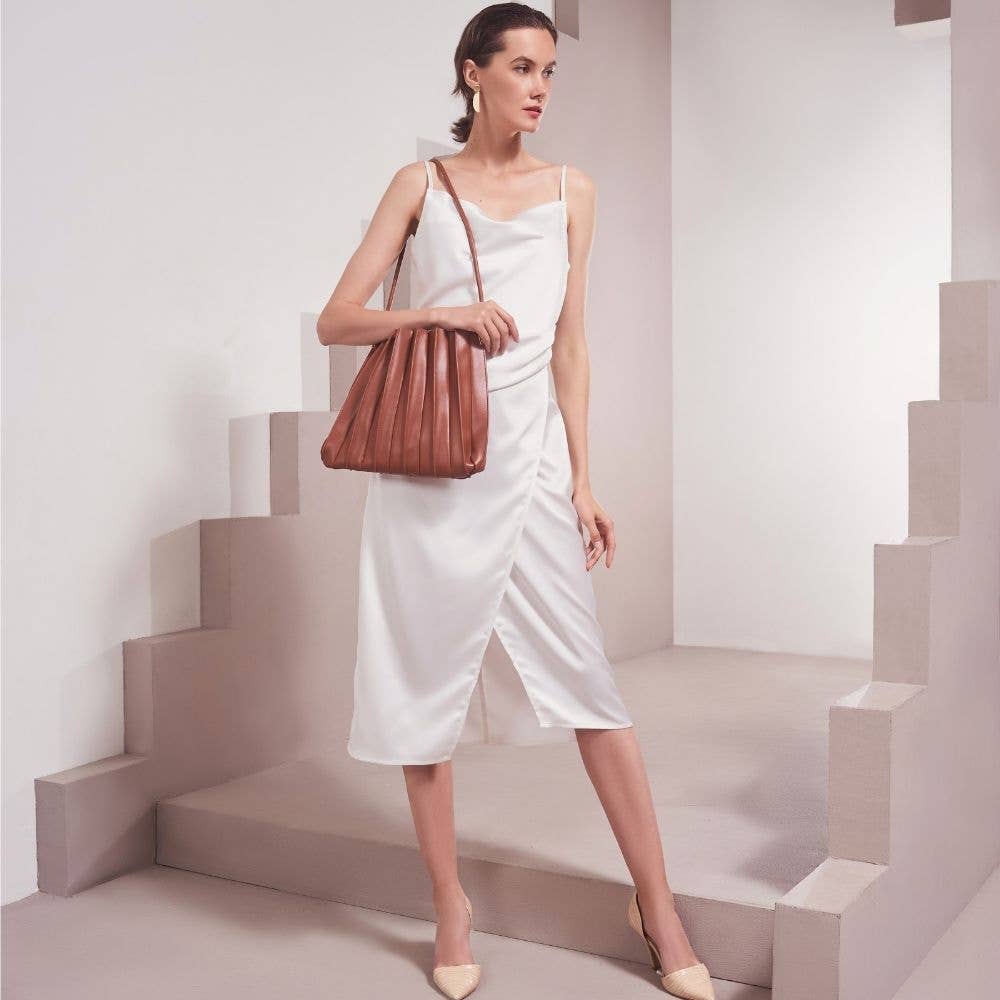 Carrie Saddle Pleated Vegan Shoulder Bag