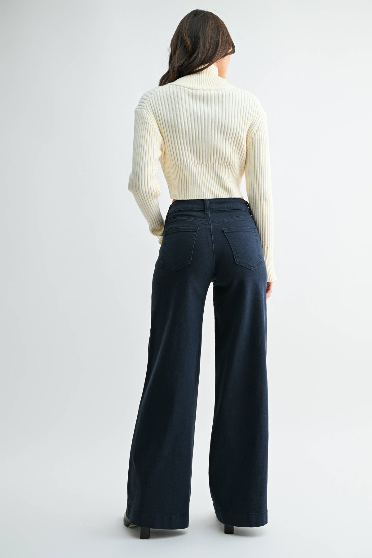Ines High Rise Full Length Wide Leg- Navy