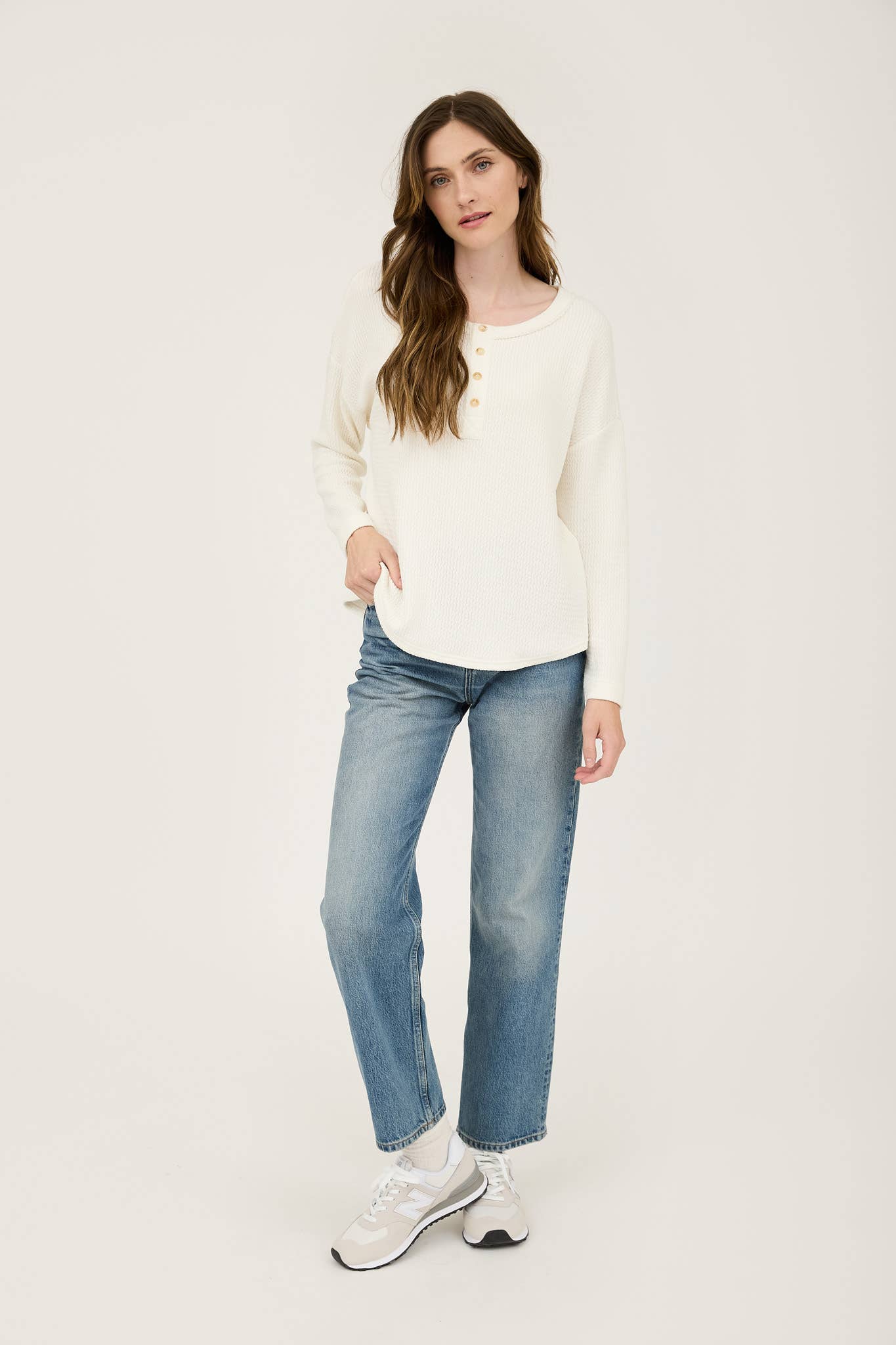 Waffle Knit Henley Top