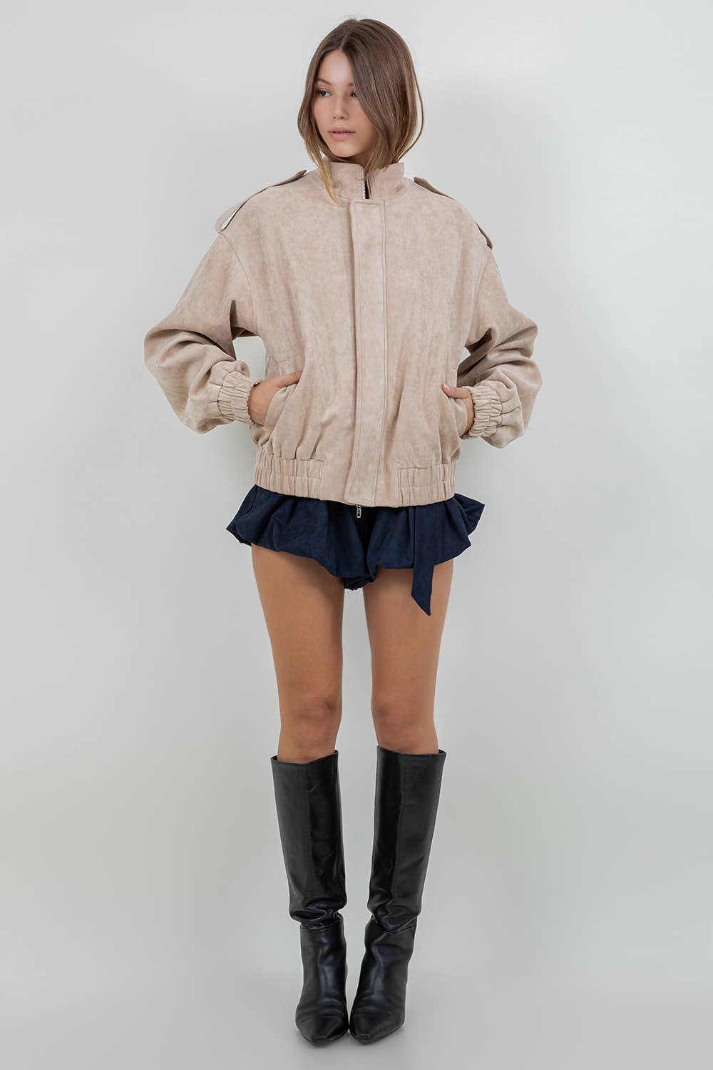 It Girl Suede Bomber