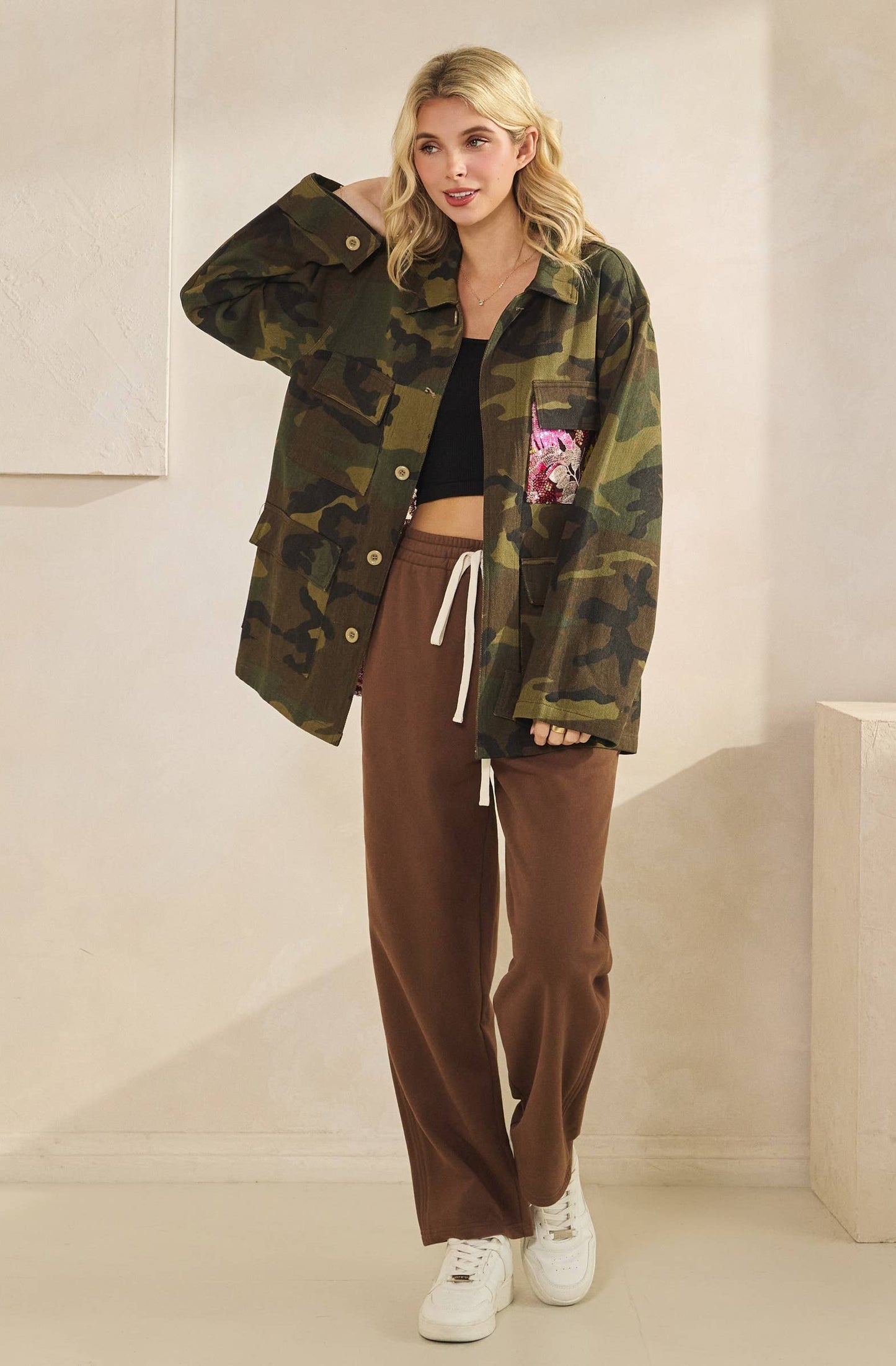 Camo Jacket with Mesh Sequins