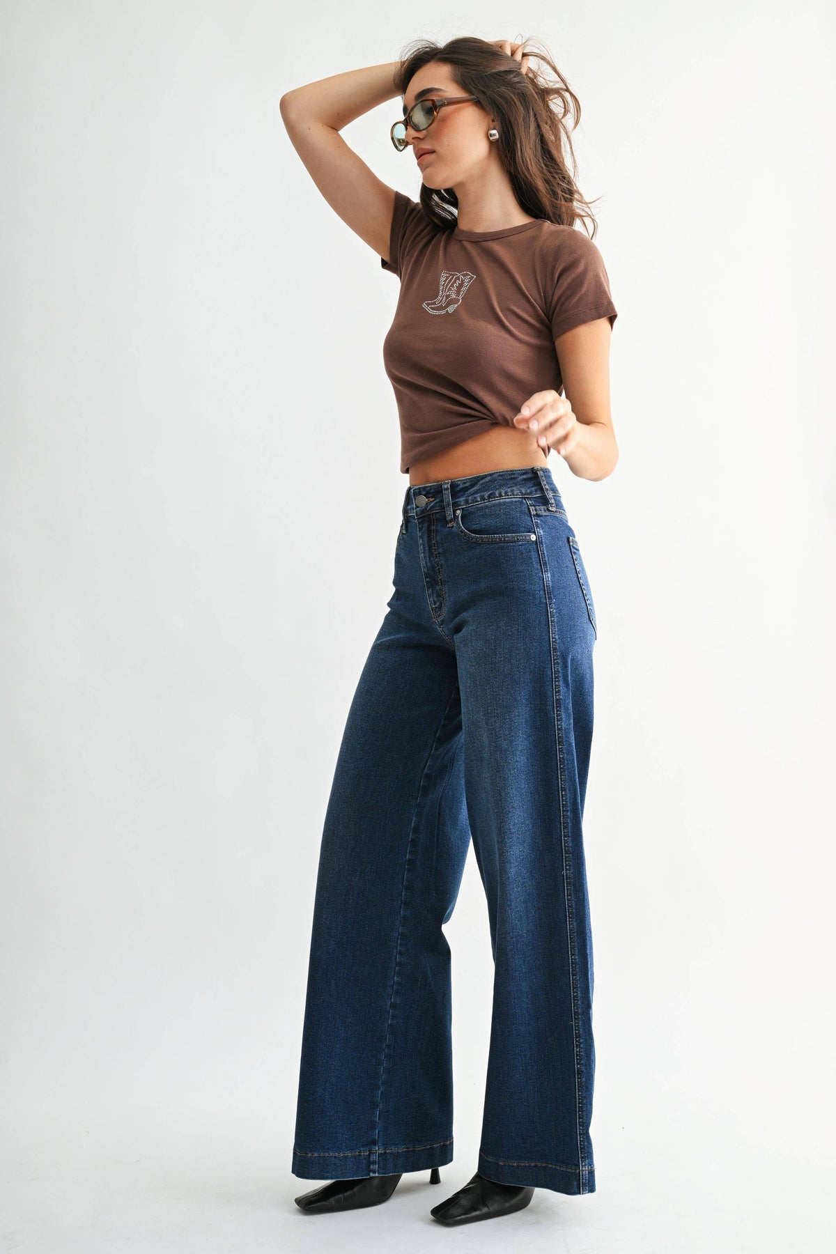 Ines High Rise Full Length Wide Leg- Denim