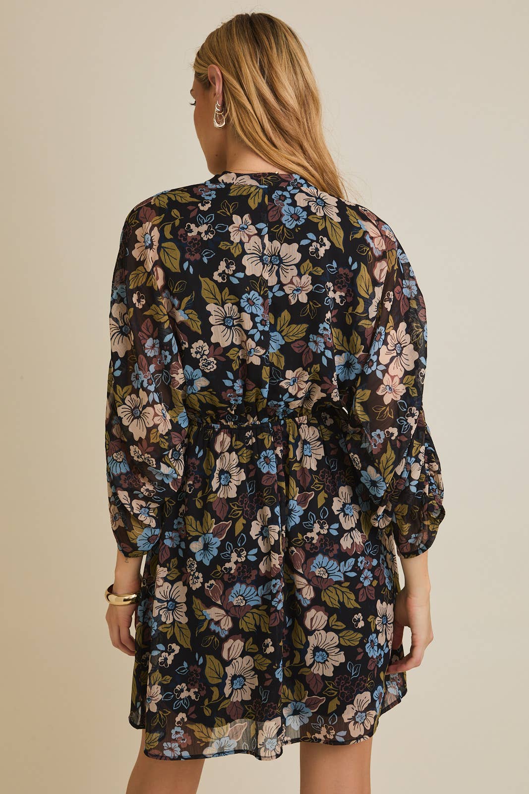 Surplice Shirred Floral Dress