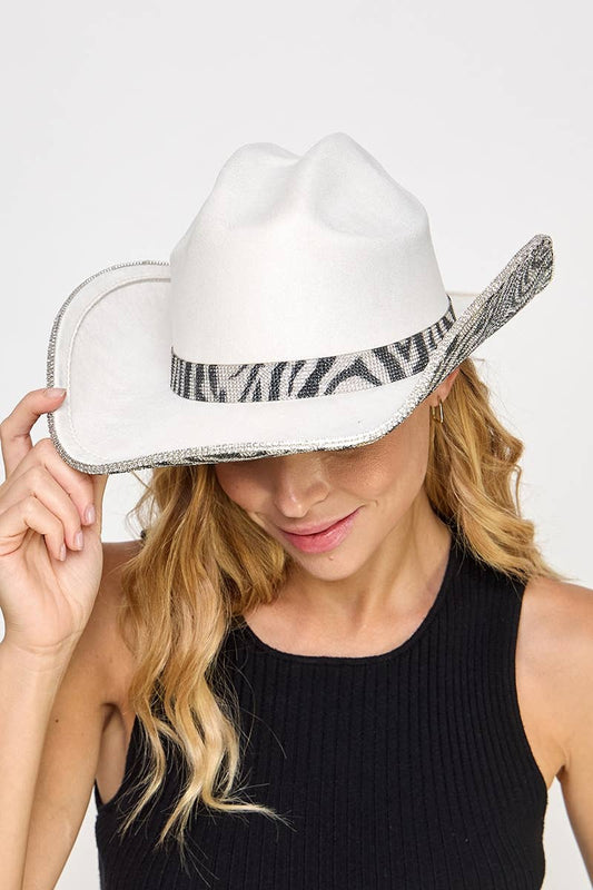 Zebra Rhinestone Western Cowboy Hat
