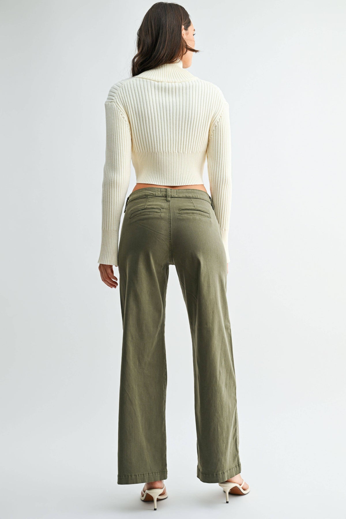 Stretch Twill Slim Wide Leg- Olive