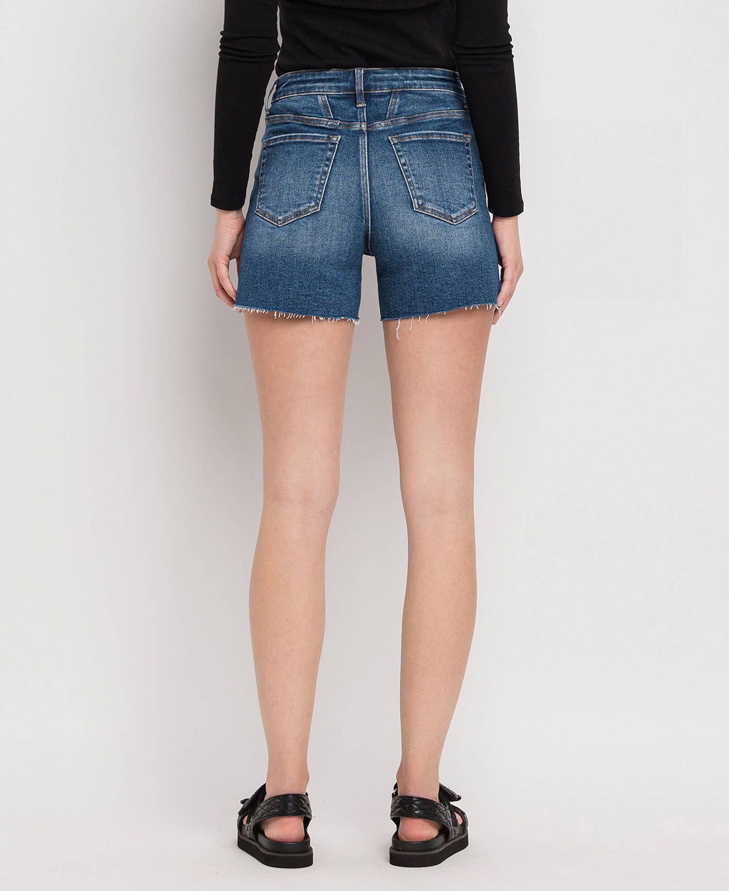 High Rise Patch Button Fly Shorts