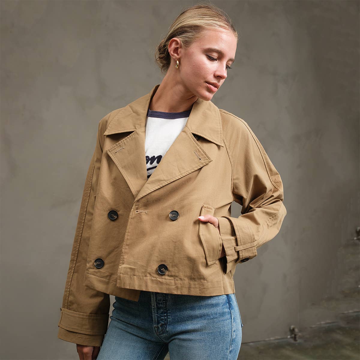 Short Double-Breasted Trench Jacket