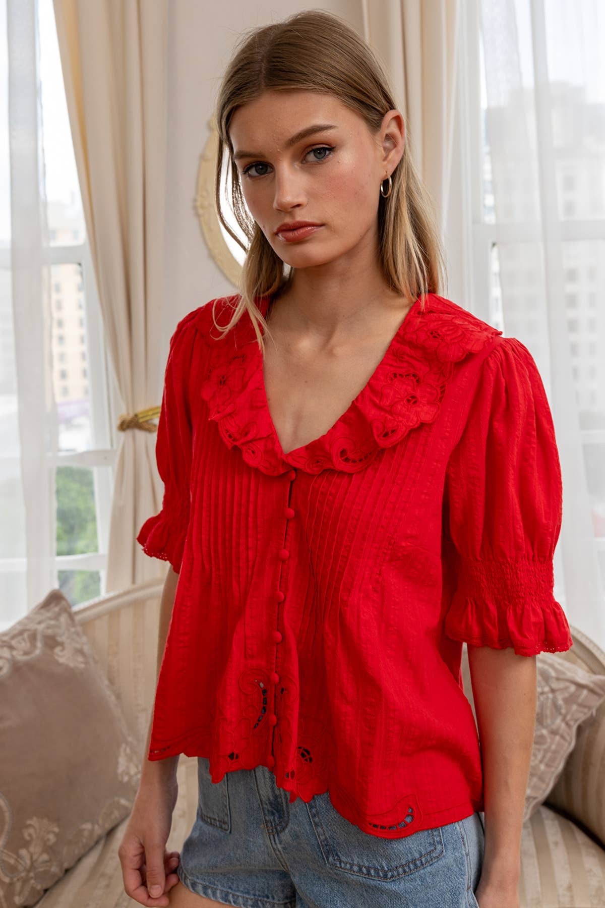 Ruffled Embroidered Blouse