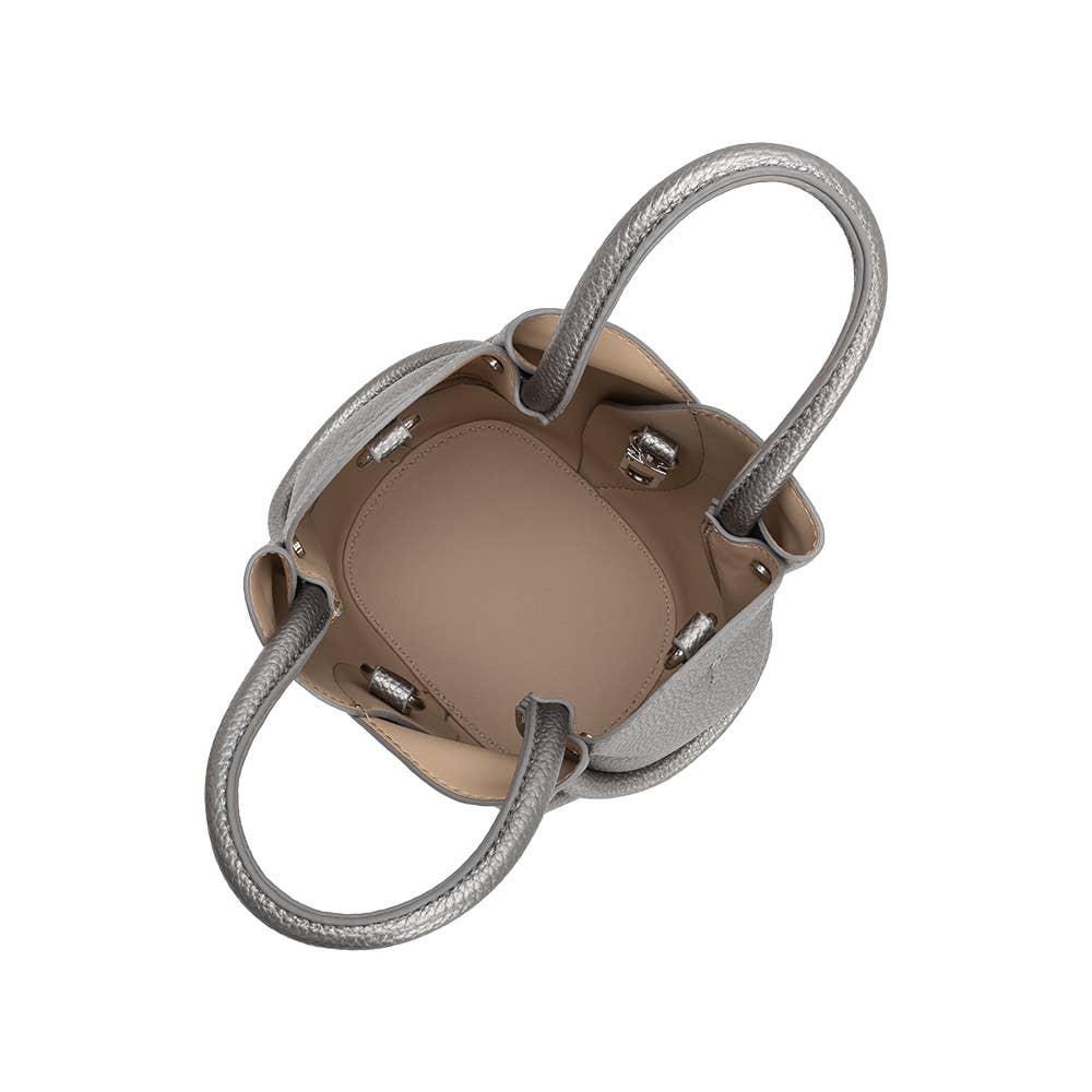 Tulip Mini  Pewter Top Handle Bag