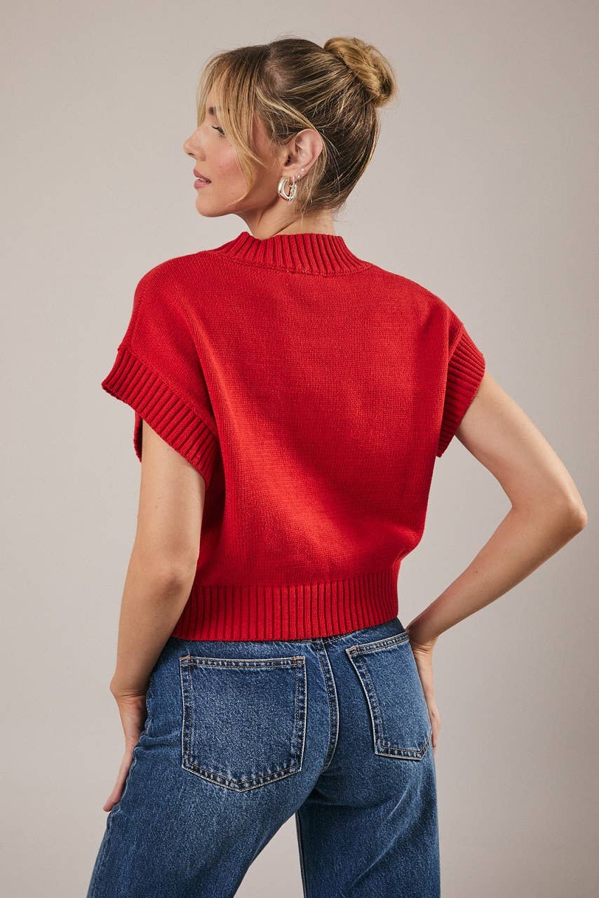 Mock Neck Heart Sweater