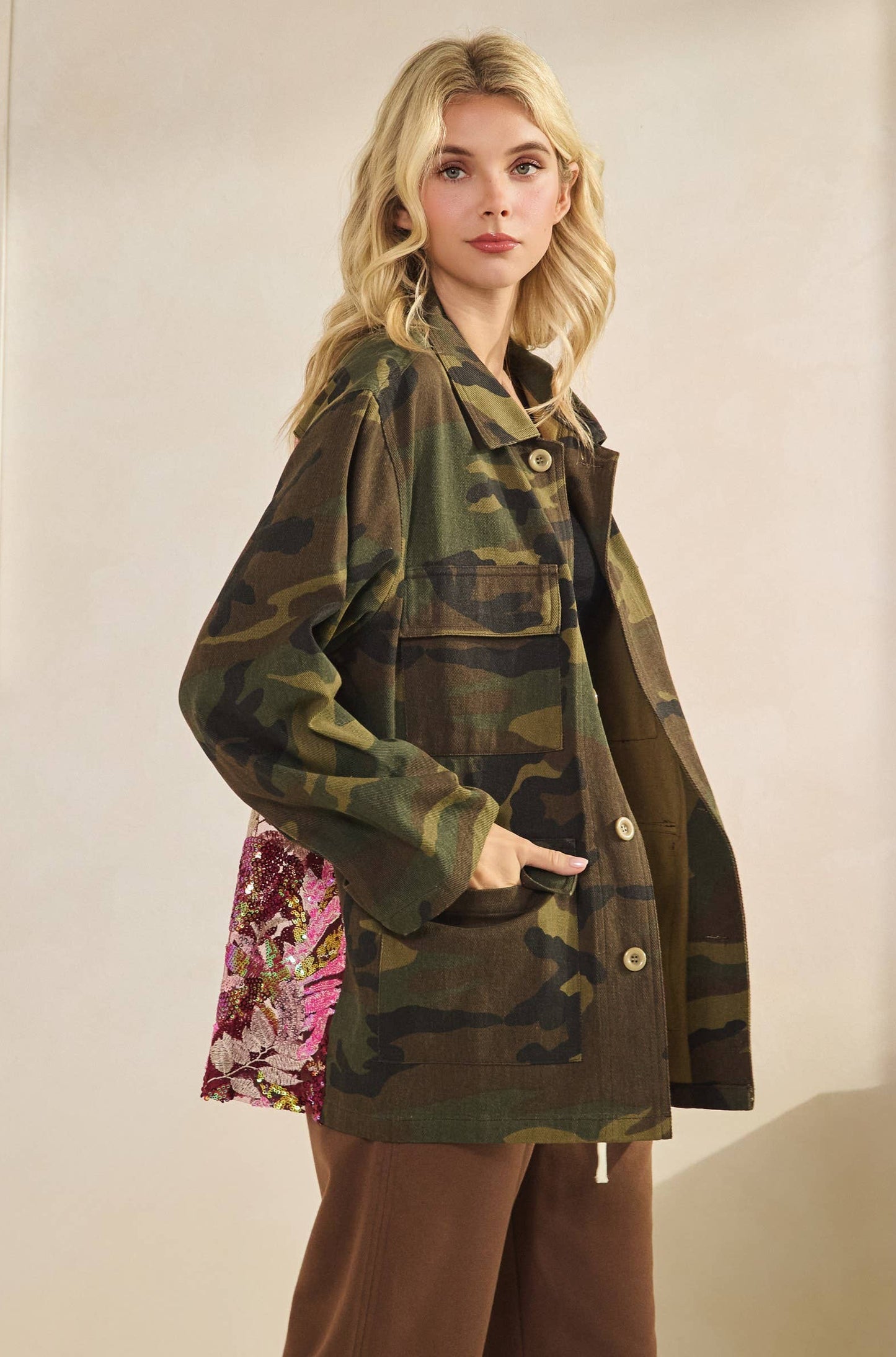 Camo Jacket with Mesh Sequins