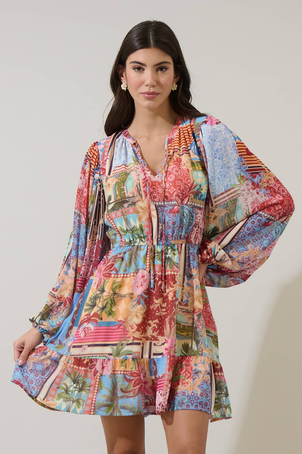 Melani Tropical Paxton Balloon Sleeve Mini Dress